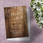 Rustic Brown Wood & Lights Celebrate with Us Invitation<br><div class="desc">This rustic, elegant wedding and event invitation suite of designs presents some popular wedding design trends combined in a fresh way. With a rich brown wood background and dual strings of twinkling light accents, I've combined a beautiful modern script font to render graphics depicting key words and phrases in the...</div>