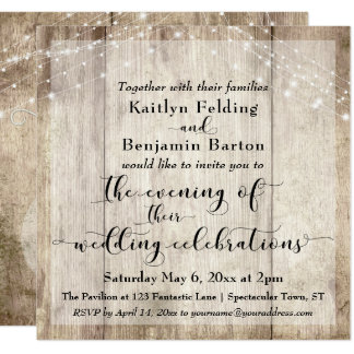 Rustic Brown Wood Amp Lights Evening Wedding Events Card Rustic Brown Wood Amp Lights Evening Wedding Events Card