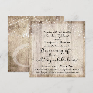 Rustic Brown Wood & Lights Evening Wedding Events Invitation