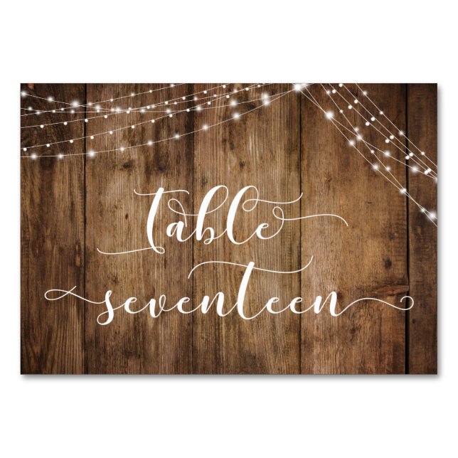Rustic Brown Wood & Lights Table Seventeen Card (Front)