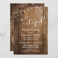 Rustic Brown Wood & Lights We Eloped Celebration