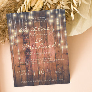 Rustic Brown Wood & Lights Wedding Invitation