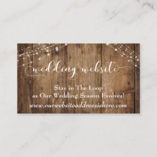 Rustic Brown Wood & Lights Wedding Website Enclosure Card