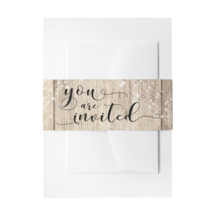 Rustic Brown Wood & Lights "You are Invited" Invitation Belly Band