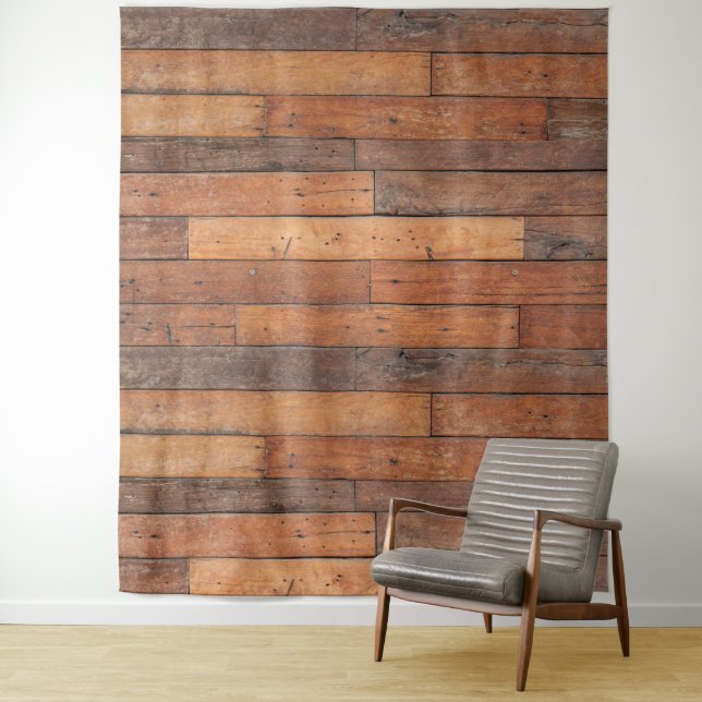 Rustic Brown Wood Planks Pattern Tapestry (In Situ)