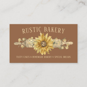 Rustic Brown Wood Rolling Pin Sunflower Bakery Business Card