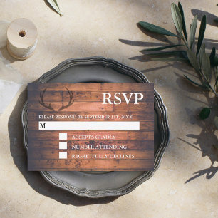 Rustic Brown Wood String Lights RSVP Card