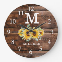 Rustic Brown Wood Sunflower Family Name Monogram 