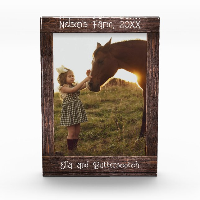 Rustic Brown Wood Text Editable Faux Photo Frame Block (Front)