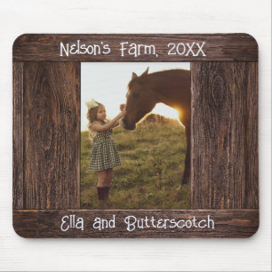Rustic Brown Wood Text Editable Faux Photo Frame Mouse Mat