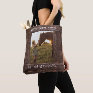 Rustic Brown Wood Text Editable Faux Photo Frame Tote Bag