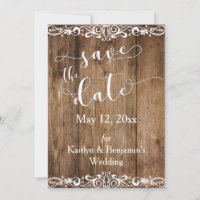 Rustic Brown Wood w/ Scrollwork Save the Date