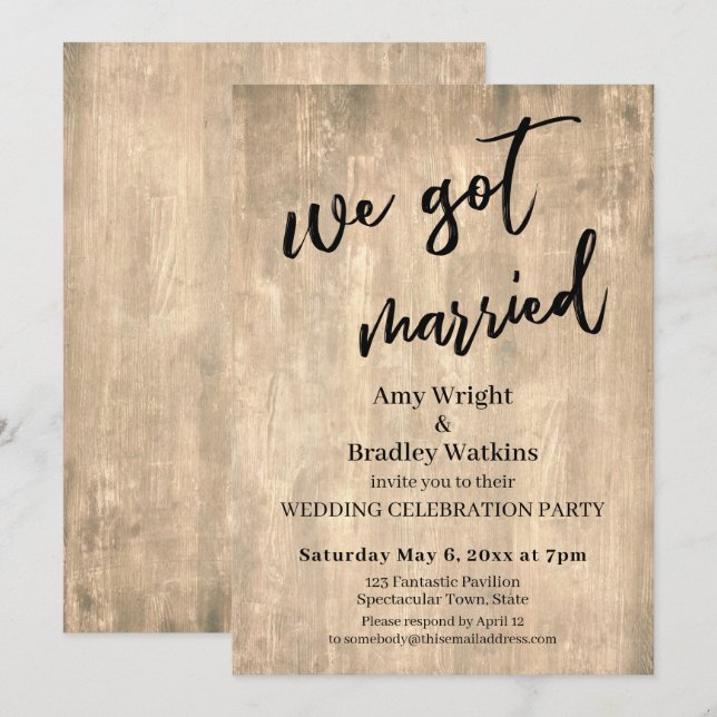 Rustic Brown Wood We Got Married Wedding Reception Invitation (Front/Back)