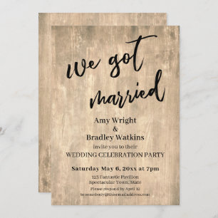 Rustic Brown Wood We Got Married Wedding Reception Invitation