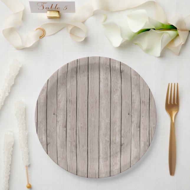 Rustic Brown Wood Wedding Paper Plate (Wedding)