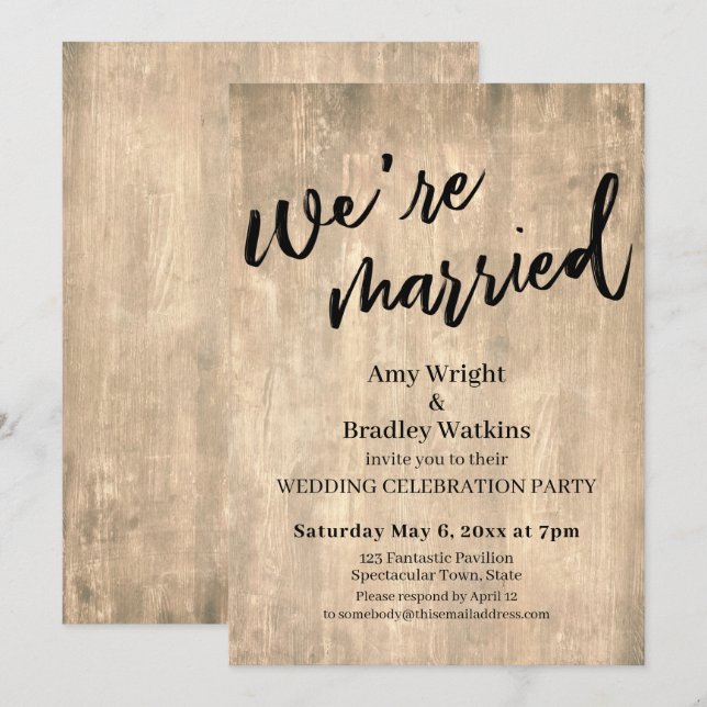 Rustic Brown Wood We're Married Wedding Reception Invitation (Front/Back)