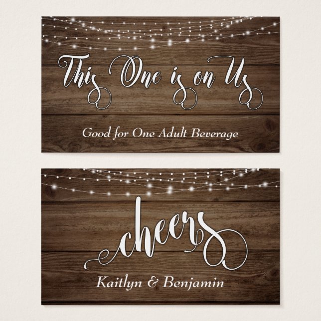 Rustic Brown Wood & White Lights, Drink Tickets (Front & Back)
