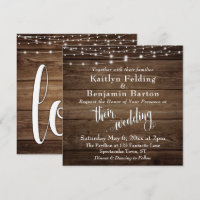 Rustic Brown Wood White Lights & Script, Wedding