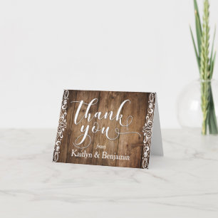 Rustic Brown Wood, White Typography Thank You 1 Card