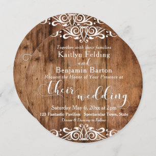 Rustic Brown Wood & White Typography Wedding 2c Invitation