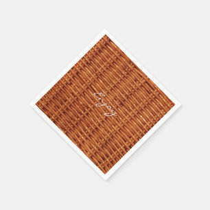 Rustic Brown Wood Wicker Picnic Basket Funny Napkin