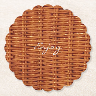 Rustic Brown Wood Wicker Picnic Basket Funny Paper Coaster