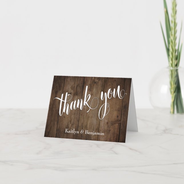 Rustic Brown Wood with Elegant Typography Thank You Card (Front)