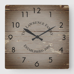 Rustic Brown Wooden Boards Personalised   Square Wall Clock