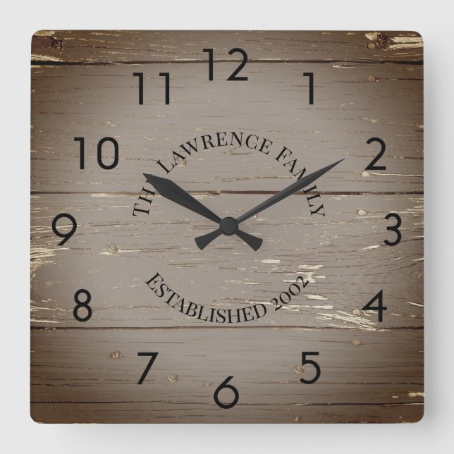 Rustic Brown Wooden Boards Personalised   Square Wall Clock (Front)