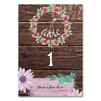 Rustic brown wooden monogram Table number card
