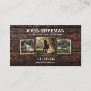 Rustic Brown Wooden Texture Horse Photo Equine Business Card
