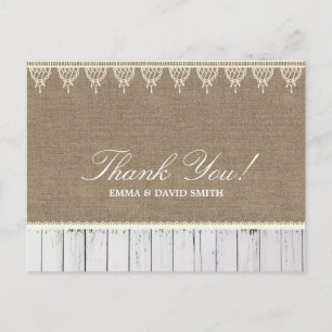 Rustic Brulap & Wood Stripes Thank You Postcard