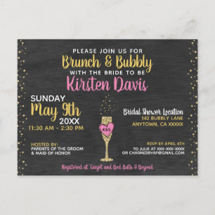 Rustic Brunch and Bubbly Bridal Shower Invitation Postcard
