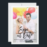 Rustic Brush Hand Lettering Photo Save Our Date Save The Date<br><div class="desc">A stylish vertical save the date flat card featuring brush modern calligraphy with leaves pattern. Personalise this card by adding your own photo and details. A flat card version is available.</div>