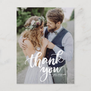 Rustic Brush Lettering Wedding Thank You Postcard