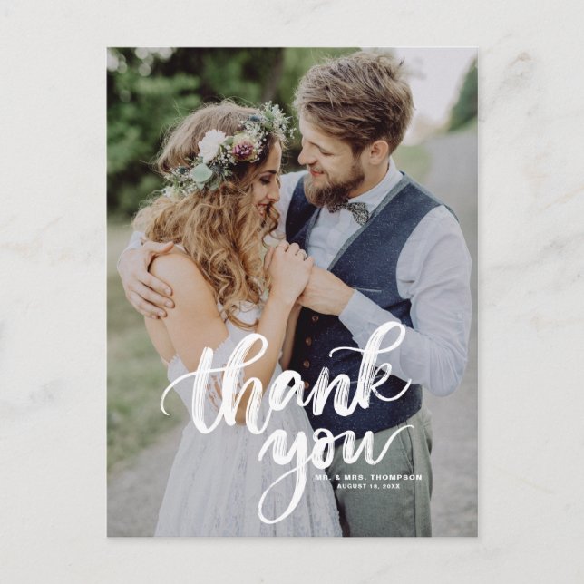 Rustic Brush Lettering Wedding Thank You Postcard (Front)