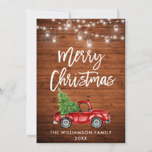 Rustic Brush Script Lights Vintage Truck Christmas Holiday Card