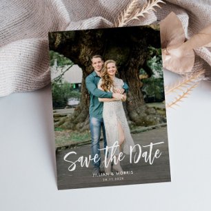 rustic brush script photo save the date invitation