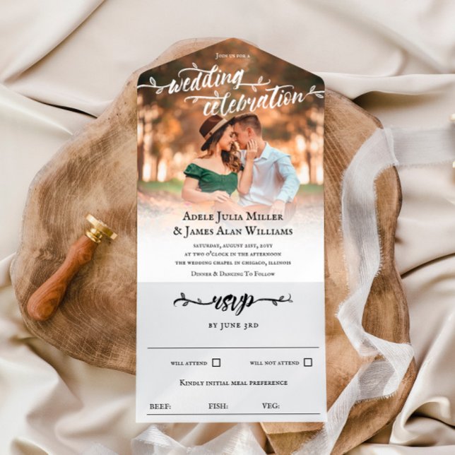 Rustic Brush Script Photo Wedding All In One Invitation (Creator Uploaded)