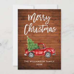 Rustic Brush Script Vintage Truck Christmas Tree Holiday Card
