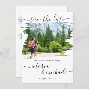 Rustic Brush stroke Wedding Photo Save the date Invitation