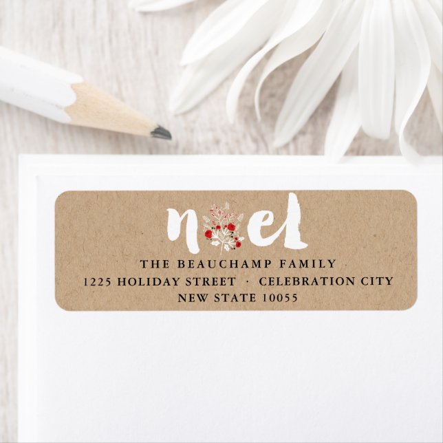 Rustic Brushed Noel Kraft Christmas Return Address (Insitu)