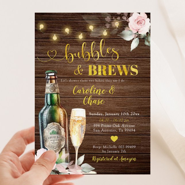 Rustic Bubbles and Brews Couples Shower Invitation (Creator Uploaded)
