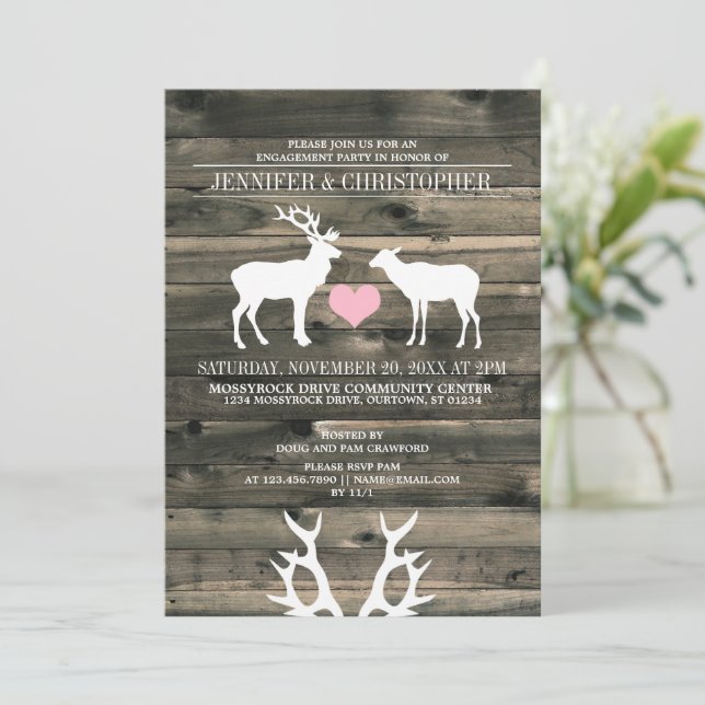 Rustic Buck and Doe Engagement Party Invitation (Standing Front)