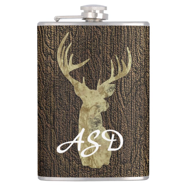 Rustic Buck Deer Hunting Monogram Hip Flask (Front)