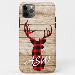Rustic Buck Deer Hunting Plaid Monogram iPhone 11 Pro Max Case