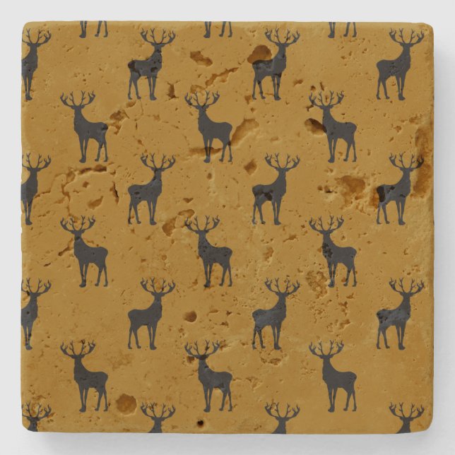 Rustic Buck Deer Pattern Wildife Art Stone Coaster (Front)