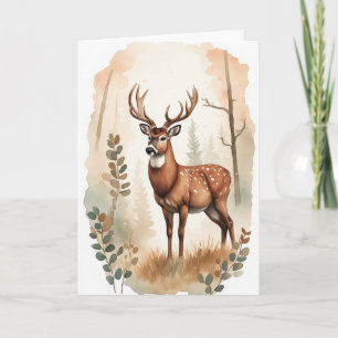 Rustic Buck Deer Woods Watercolor Men's Birthday Card