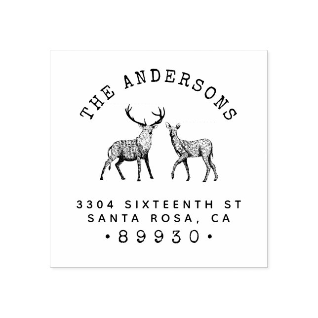 Rustic Buck & Doe Family Name Return Address Rubber Stamp (Imprint)