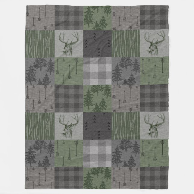 Rustic Buck - green and grey Fleece Blanket (Front)